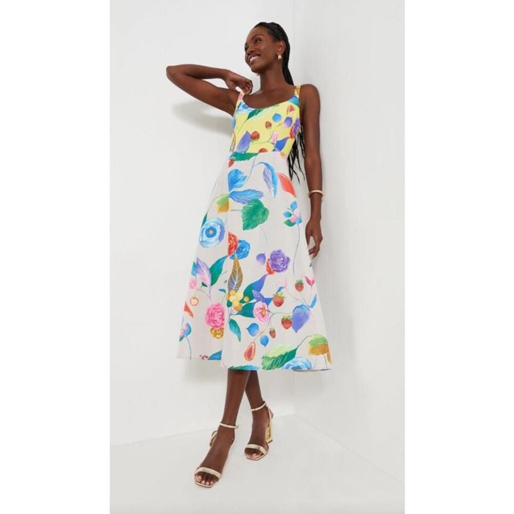 Tuckernuck Multicolor Floral Midi Dress - White, Yellow, Blue, Green, Pink